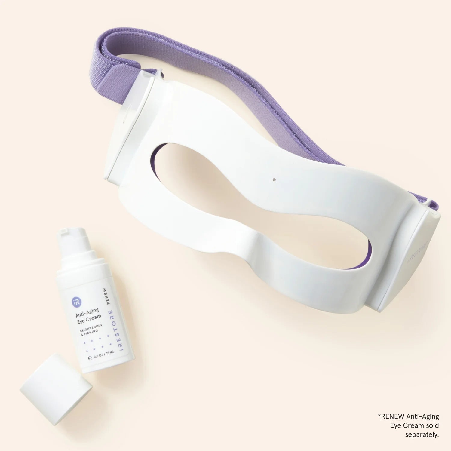 Top view of LED eye mask beside the anti-aging eye cream